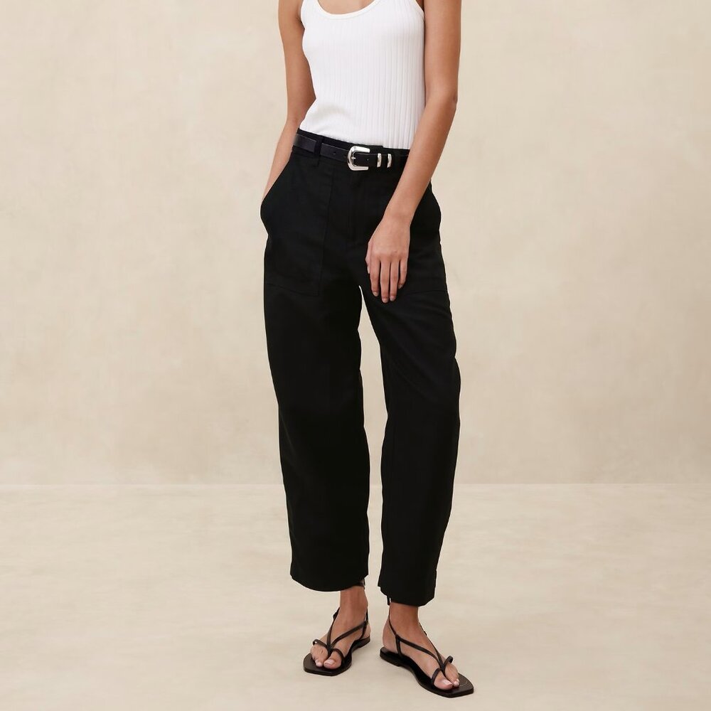 NWT!! Banana Republic Black Linen-Cotton Mya Relaxed Ankle Utility Pants 10R